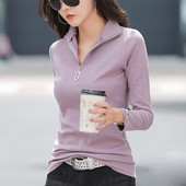 Naiste vabaaja pluus pikkade varrukatega ja tõmblukuga