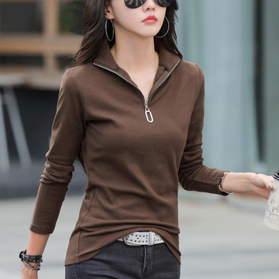 Naiste vabaaja pluus pikkade varrukatega ja tõmblukuga