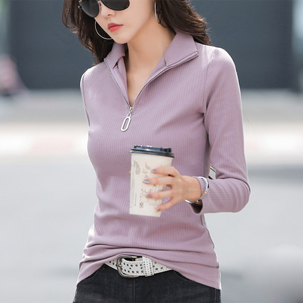 Naiste vabaaja pluus pikkade varrukatega ja tõmblukuga