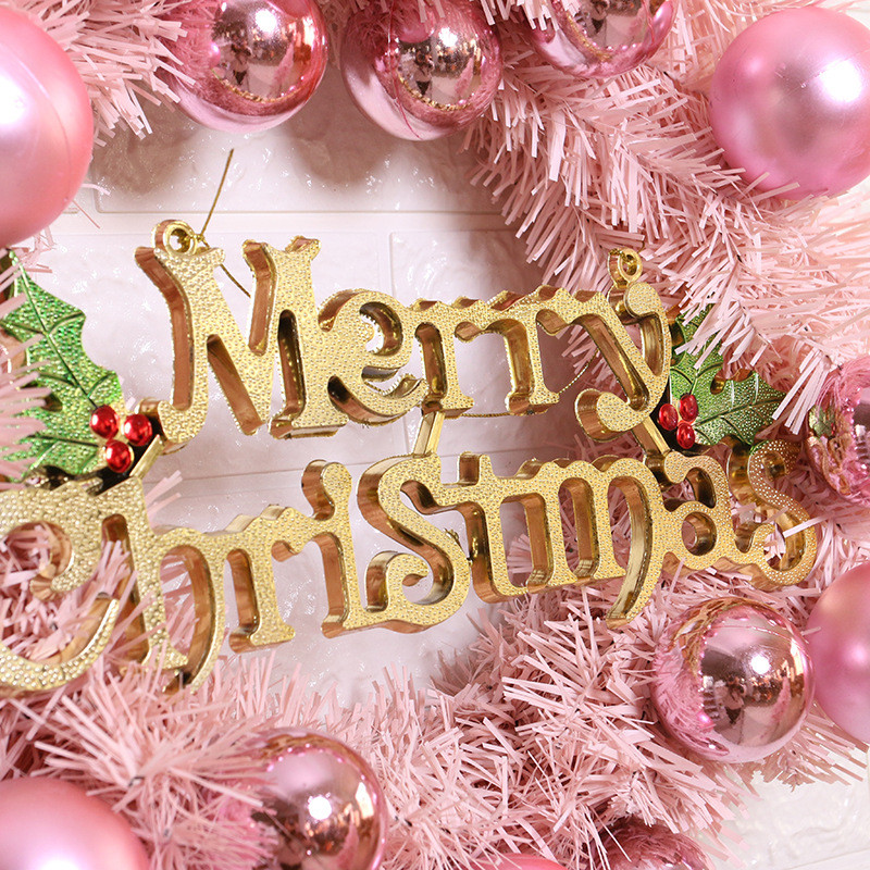 Coroană de Crăciun roz de 30/40/50/60cm Scrisoare cu minge de Crăciun de Crăciun Roz Ghirlande pentru uși de Crăciun Fericit Mărfuri Naviidad La mulți ani 2022