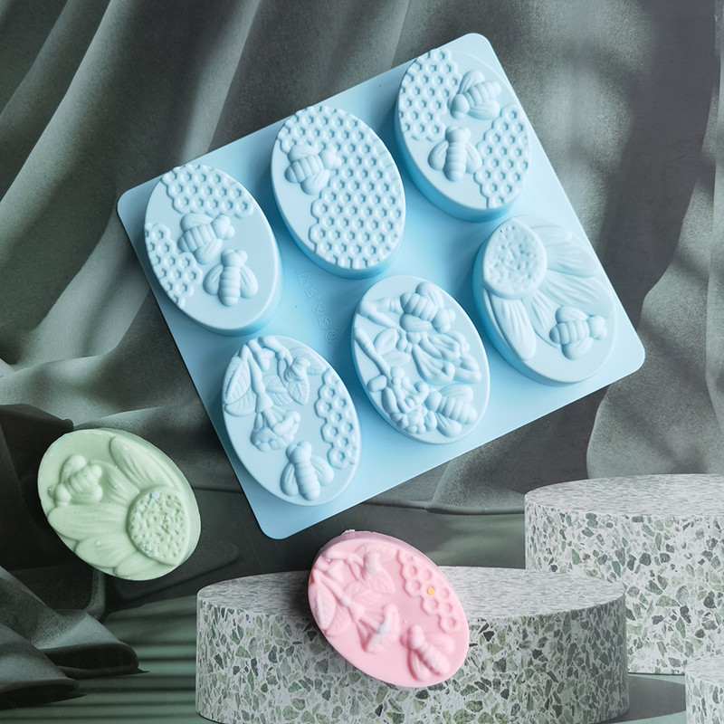 Καλούπι κεριών σιλικόνης με 6 κοιλότητες Οβάλ σχήματος καλούπια σε σχήμα μέλισσας DIY Σπιτικό 3D καλούπι πρωτοτυπίας χειροποίητο σαπούνι