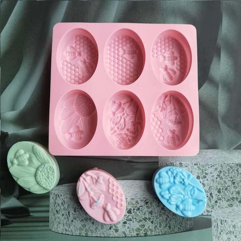 Καλούπι κεριών σιλικόνης με 6 κοιλότητες Οβάλ σχήματος καλούπια σε σχήμα μέλισσας DIY Σπιτικό 3D καλούπι πρωτοτυπίας χειροποίητο σαπούνι