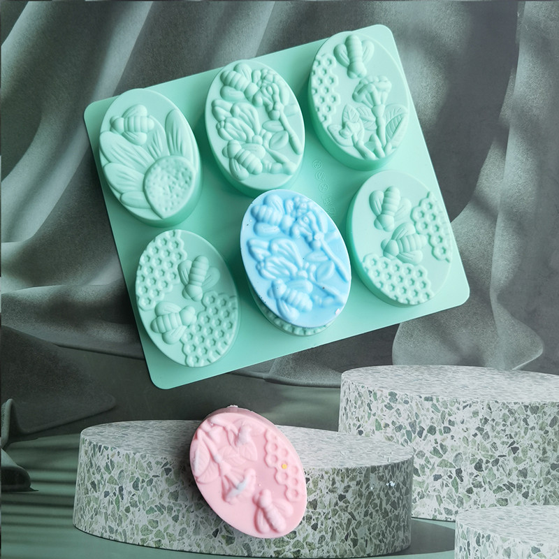 Καλούπι κεριών σιλικόνης με 6 κοιλότητες Οβάλ σχήματος καλούπια σε σχήμα μέλισσας DIY Σπιτικό 3D καλούπι πρωτοτυπίας χειροποίητο σαπούνι