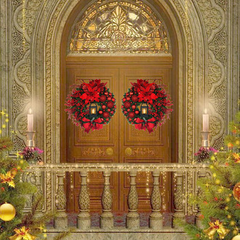 Τεχνητό κουκουνάρι κόκκινο μούρο Γιρλάντα Κρεμαστό Στολίδι Διακοσμήσεις Τοίχων Μπροστινής Πόρτας Δώρο Δώρο για πάρτι με στεφάνι για χριστουγεννιάτικο δέντρο