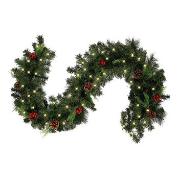 1,8/2,7m Φωτιζόμενη Χριστουγεννιάτικη γιρλάντα LED Light Rattan Berries Κουκουνάρια Γιρλάντες Διακόσμηση για Πόρτες Δέντρα Τζάκια Τοίχος