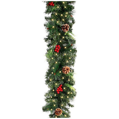 1.8/2.7m Illuminated Christmas Garland LED Light Rattan Berries Pine Cones Garlands Decoration for Doors Trees Fireplaces Wall