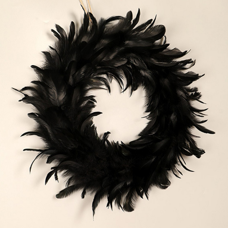 Απόκριες Τεχνητό Μαύρο στεφάνι Φτερό στεφάνι πόρτας Κρεμαστό στεφάνι Φεστιβάλ Παράθυρο Φεστιβάλ Ατμόσφαιρα Διακόσμηση