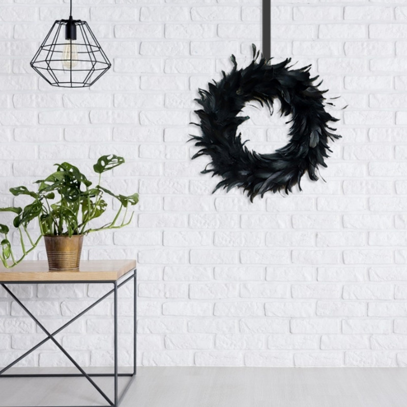 Απόκριες Τεχνητό Μαύρο στεφάνι Φτερό στεφάνι πόρτας Κρεμαστό στεφάνι Φεστιβάλ Παράθυρο Φεστιβάλ Ατμόσφαιρα Διακόσμηση