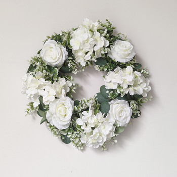 Λευκή ορτανσία Πράσινα φύλλα Γιρλάντα Ευκάλυπτος Διακόσμηση σπιτιού Τεχνητό λουλούδι στεφάνι για διακόσμηση γάμου Χριστουγεννιάτικο στολίδι