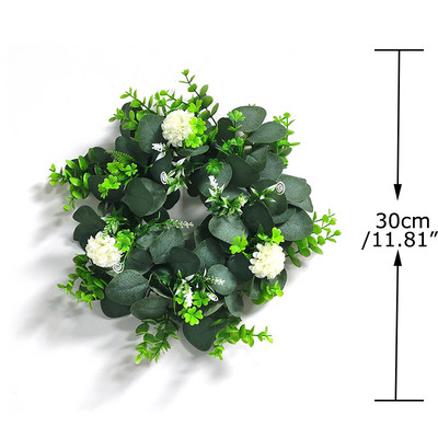 Baltās hortenzijas zaļās lapas Eikalipta vītnes mājas dekors Mākslīgo ziedu vainags kāzu dekorēšanai Ziemassvētku rotājums