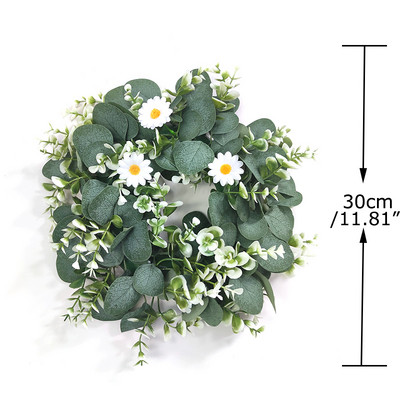 Baltās hortenzijas zaļās lapas Eikalipta vītnes mājas dekors Mākslīgo ziedu vainags kāzu dekorēšanai Ziemassvētku rotājums