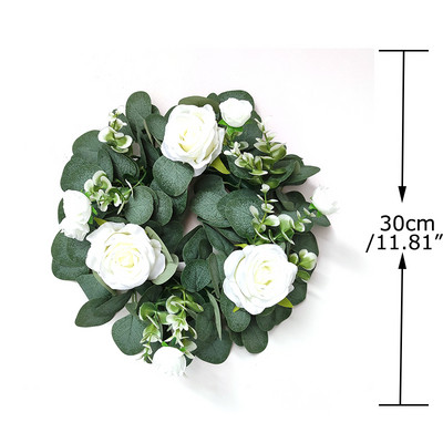Baltās hortenzijas zaļās lapas Eikalipta vītnes mājas dekors Mākslīgo ziedu vainags kāzu dekorēšanai Ziemassvētku rotājums