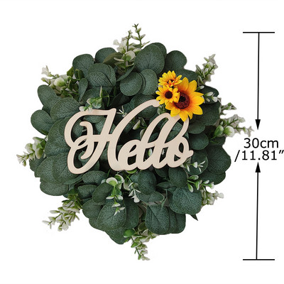 Baltās hortenzijas zaļās lapas Eikalipta vītnes mājas dekors Mākslīgo ziedu vainags kāzu dekorēšanai Ziemassvētku rotājums