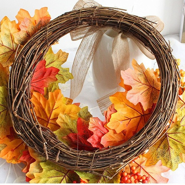 Coroană de frunze de arțar artificială, agățată pentru ușă, toamnă, ratan, fermă, decorațiuni pentru casă, festivalul recoltei, ornamente de Crăciun, ghirlande
