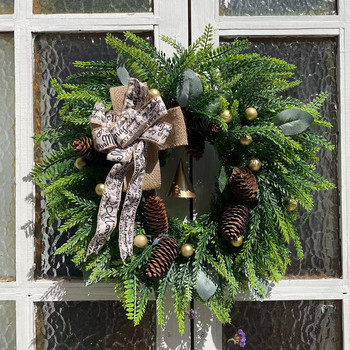 Φθινοπωρινές χριστουγεννιάτικες βελόνες από ρατάν Κώνος κουδουνάκια φθινοπωρινό στεφάνι μπροστινής πόρτας γιρλάντα για τοίχο στο σπίτι Ημέρα των Ευχαριστιών Στολίδι Στεφάνι