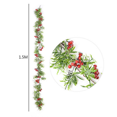 150 εκ. Τεχνητά κουκουνάρια Αμπέλι Χριστουγεννιάτικα Διακοσμητικά νιφάδα χιονιού Κλαδιά πεύκου Πράσινα φύλλα γιρλάντα Στεφάνι διακόσμηση τοίχου για γάμο