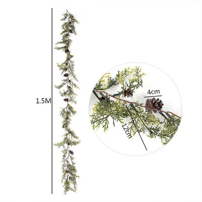 150 εκ. Τεχνητά κουκουνάρια Αμπέλι Χριστουγεννιάτικα Διακοσμητικά νιφάδα χιονιού Κλαδιά πεύκου Πράσινα φύλλα γιρλάντα Στεφάνι διακόσμηση τοίχου για γάμο