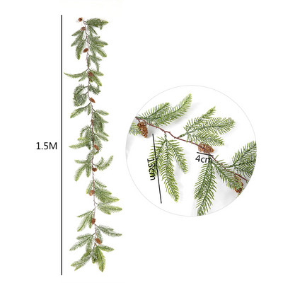 150 εκ. Τεχνητά κουκουνάρια Αμπέλι Χριστουγεννιάτικα Διακοσμητικά νιφάδα χιονιού Κλαδιά πεύκου Πράσινα φύλλα γιρλάντα Στεφάνι διακόσμηση τοίχου για γάμο