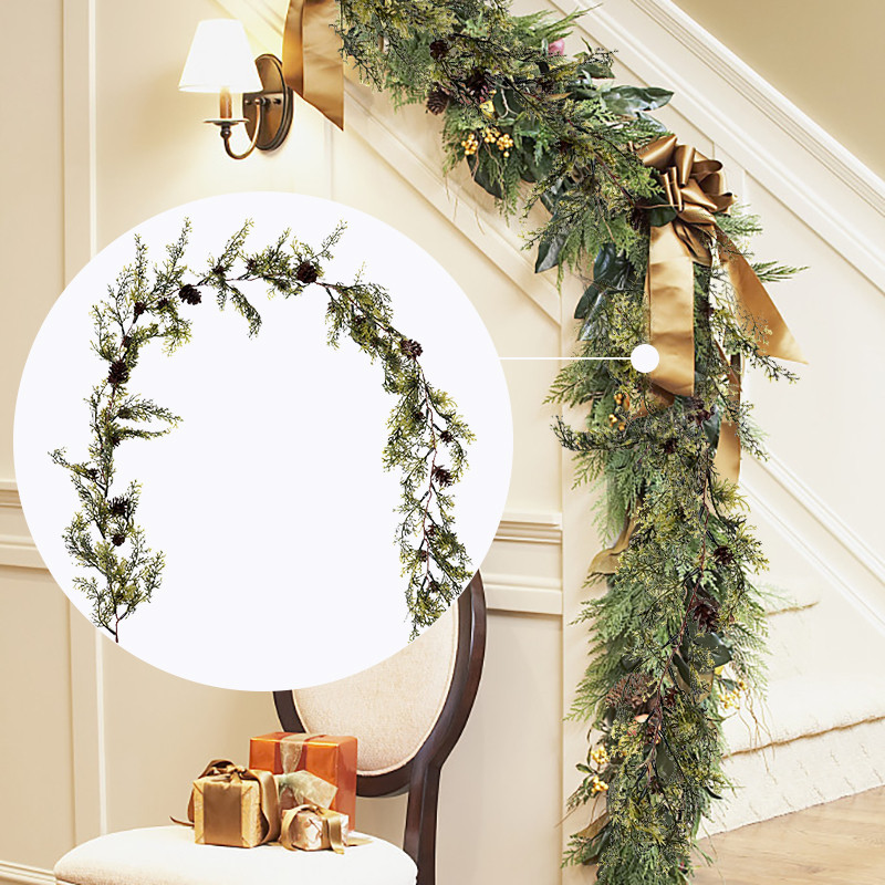 150 εκ. Τεχνητά κουκουνάρια Αμπέλι Χριστουγεννιάτικα Διακοσμητικά νιφάδα χιονιού Κλαδιά πεύκου Πράσινα φύλλα γιρλάντα Στεφάνι διακόσμηση τοίχου για γάμο