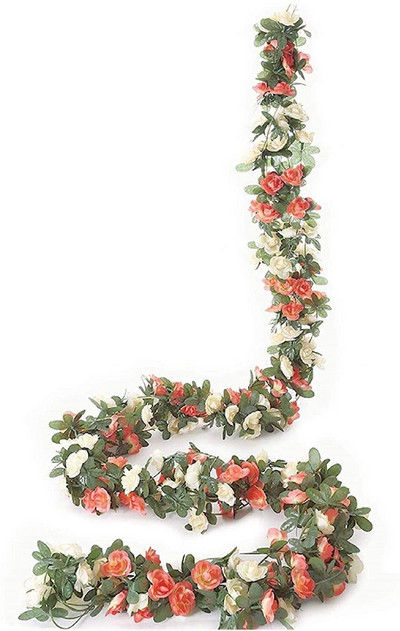 Ghirlandă de flori de 2,5 m, flori artificiale de viță de vie de trandafir fals, agățat iedera de trandafir, coșuri suspendate, arc de nuntă, decor de fundal pentru grădină