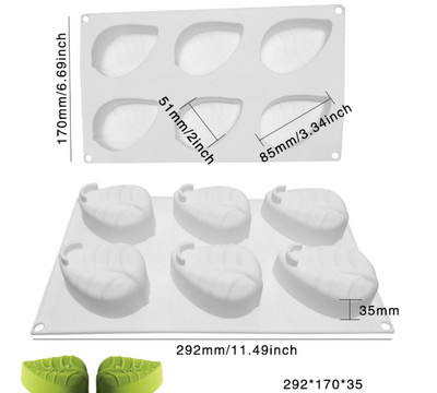 Silikonski kalup za sapun u obliku listova sa 6 šupljina. DIY ručno rađeni kalupi za izradu svijeća od sapuna. Kalup za pečenje pjene za kolače. Posuda za pečenje čokoladnih biskvita.