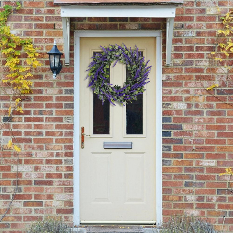 Nouă coroană de lavandă, frunze verzi artificiale, pandantive pentru casă, ornamente agățate pentru decorarea petrecerii de nuntă pentru ușa din față