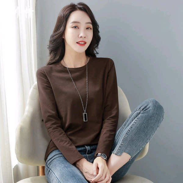 Bluză cu mânecă lungă, cu decolteu rotund, de culoare uni, pentru femei