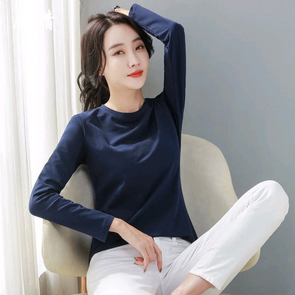 Bluză cu mânecă lungă, cu decolteu rotund, de culoare uni, pentru femei