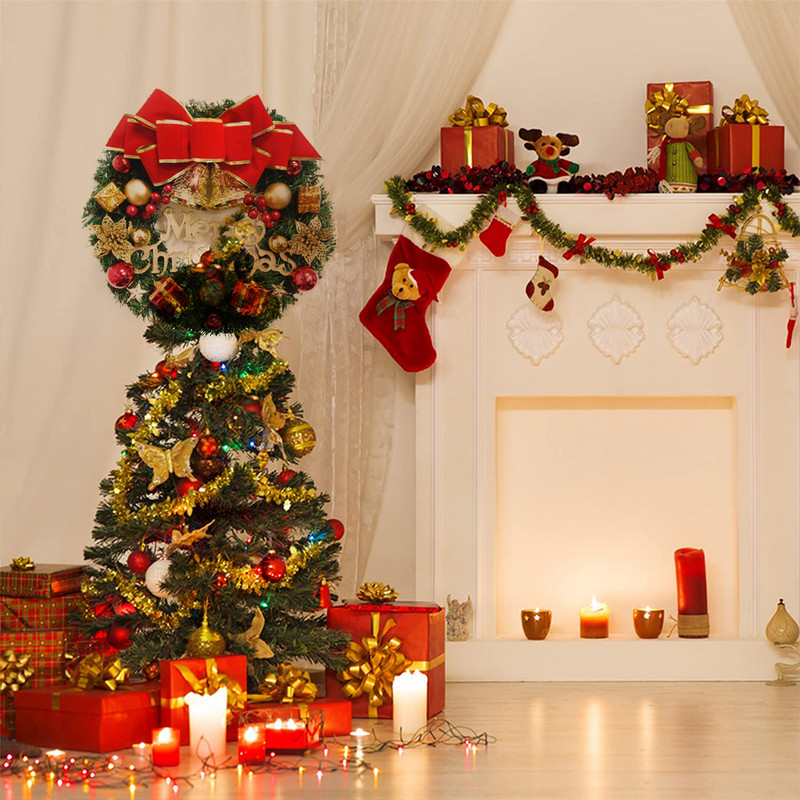 Coroană de Crăciun de 30 cm pentru ușă, coroană artificială agățată, fereastră de acasă, pentru interior, exterior, ghirlanda de decorare de Crăciun