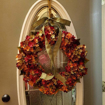 Изкуствен есенен венец от хортензия Декорация на дома Идилична стена Закачалка за врата за Деня на благодарността