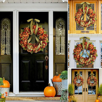 Изкуствен есенен венец от хортензия Декорация на дома Идилична стена Закачалка за врата за Деня на благодарността