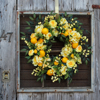 35 εκ. Ανοιξιάτικο Καλοκαιρινό στεφάνι λεμονιού για Μπροστινή πόρτα Πλαίσιο λουλουδιών Γιρλάντα Καλωσόρισμα για οικιακή αγροικία Εξωτερικές γιρλάντες