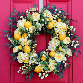35 см пролет лято лимонов венец за входна врата цветна рамка гирлянд добре дошли декор за дома селска къща външни външни гирлянди
