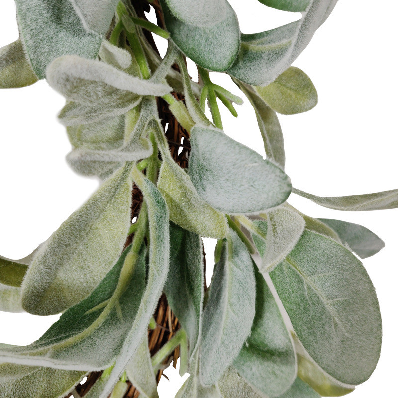 Coroană de urechi de miei flocat de primăvară, coroană de frunze de zi cu zi pe tot parcursul anului pe bază de viță de vie cu frunze de verdeață pentru ușa din față