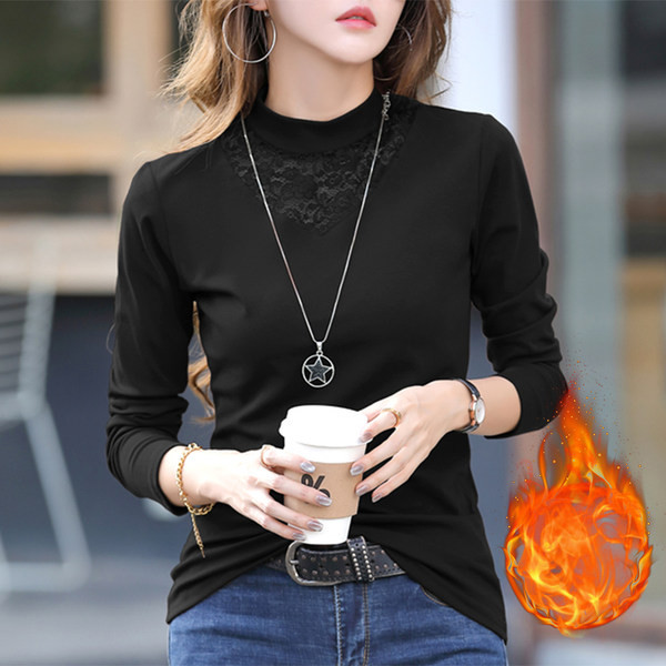 Ženska moderna bluza s čipkom i toplom postavom