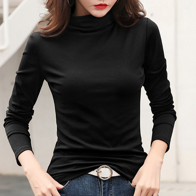 Sieviešu elastīga blūze ar polo apkakli un garām piedurknēm