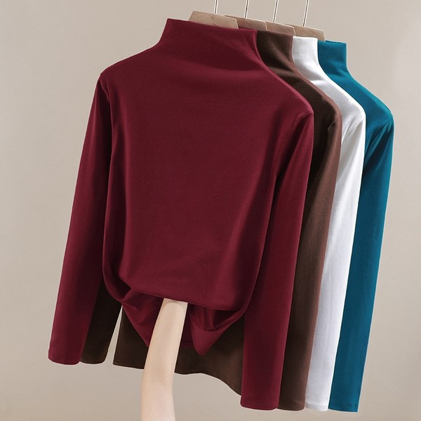 Sieviešu elastīga blūze ar polo apkakli un garām piedurknēm