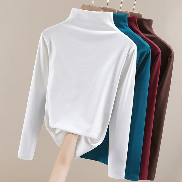 Sieviešu elastīga blūze ar polo apkakli un garām piedurknēm