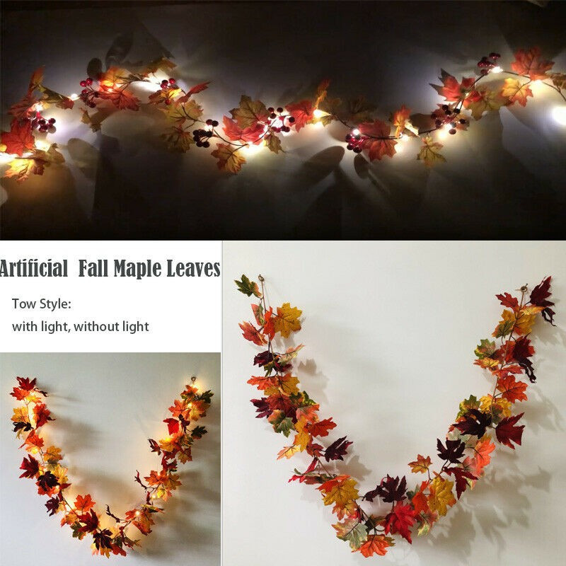 Кленов лист Хелоуин LED светлина Есен Есен Кленови листа Гирлянди Висящо растение Домашен декор за празнична декорация на Хелоуин