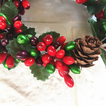 Μίνι Χριστουγεννιάτικο στεφάνι διακοσμητικό κόκκινα μούρα με γιρλάντα κηροπήγιο διακόσμηση πάρτι 2022 Πρωτοχρονιάτικα στολίδια σπιτιού