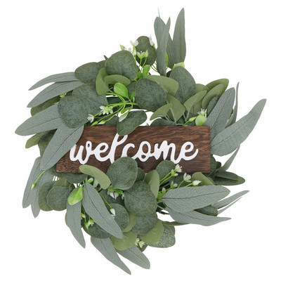 1 tk tervituspärja dekoratiivuks, rippuv vanik Ornament Simulatsioon lehtede pärg Kunstlik taimekaunistus kodupeoks