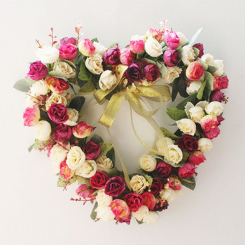 Στεφάνι Αγίου Βαλεντίνου για μπροστινή πόρτα σε σχήμα καρδιάς Τεχνητό τριαντάφυλλο λουλούδι γιρλάντα Μεταξωτή ψεύτικη παιωνία Διακόσμηση τοίχου γάμου