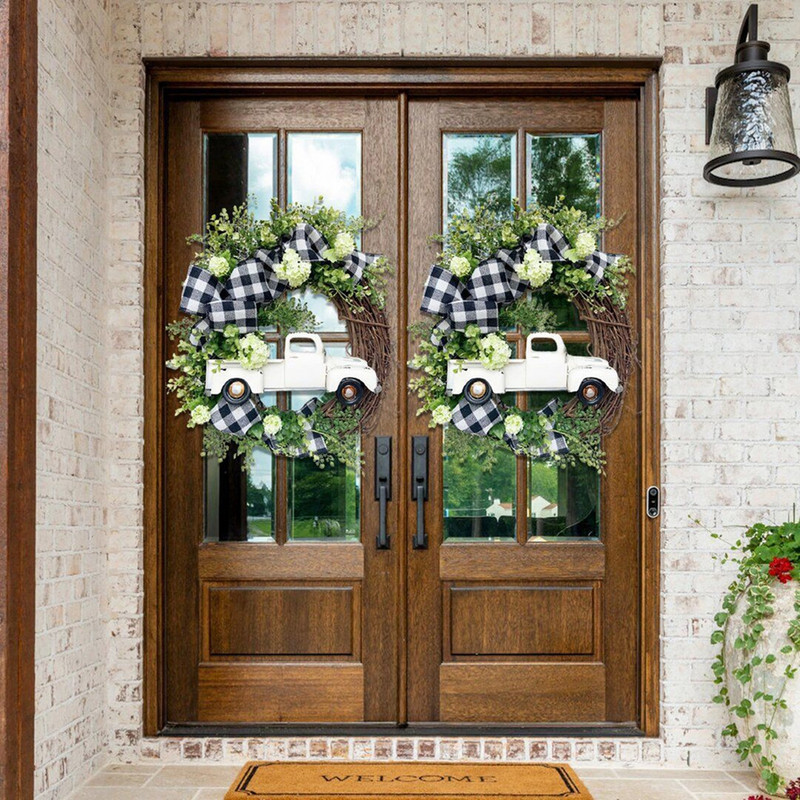 1 buc coroană de hortensie Fermă, rustică, de Ziua Recunoștinței, ghirlande artificiale sezoniere, decor agățat pentru grădină.