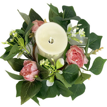 Κερί δαχτυλίδι Τεχνητό λουλούδι Πρασινάδα Στεφάνι Μίνι Κερί Στεφάνια για Πυλώνες Τραπέζι Γάμου Φάρμας Διακόσμηση σπιτιού