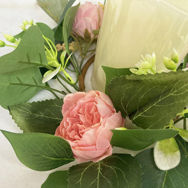 Κερί δαχτυλίδι Τεχνητό λουλούδι Πρασινάδα Στεφάνι Μίνι Κερί Στεφάνια για Πυλώνες Τραπέζι Γάμου Φάρμας Διακόσμηση σπιτιού