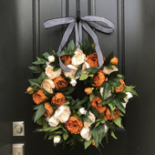 40 cm kunstlik pojengi pärg hooajaline värviline roosa oranž pojeng pärjad aknaseinale, pühade pulmadekoratsiooni riputamiseks