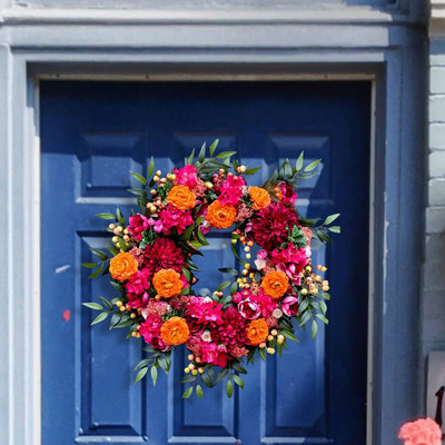 40 cm kunstlik pojengi pärg hooajaline värviline roosa oranž pojeng pärjad aknaseinale, pühade pulmadekoratsiooni riputamiseks