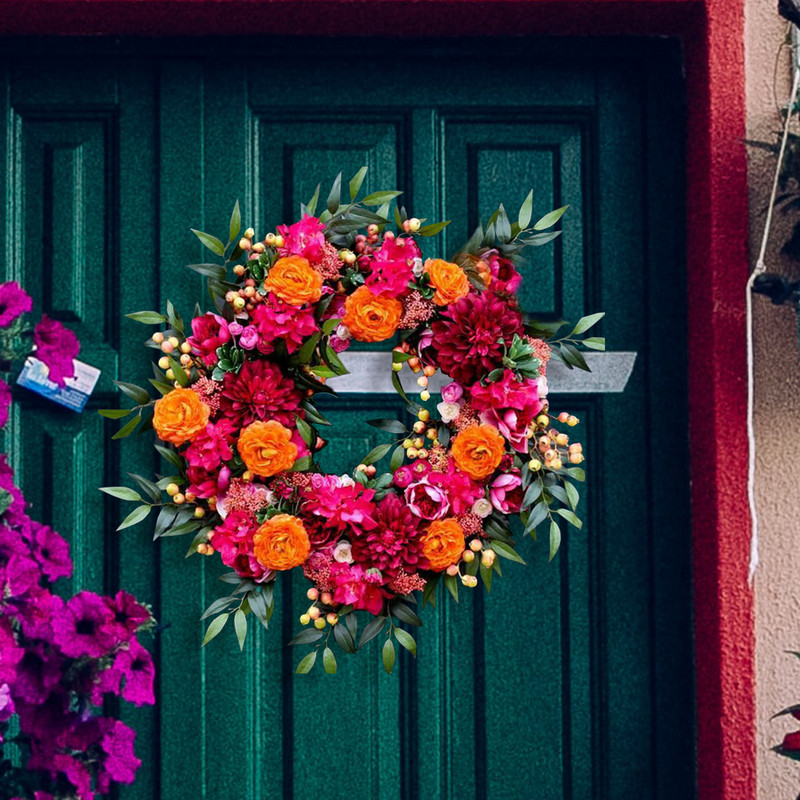 40 cm kunstlik pojengi pärg hooajaline värviline roosa oranž pojeng pärjad aknaseinale, pühade pulmadekoratsiooni riputamiseks