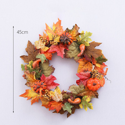Jesenski vijenac za vrata 2022. Dekoracija za noć vještica od božura i bundeve Javor Umjetni vijenac od tkanine od ratana Jesensko uređenje doma