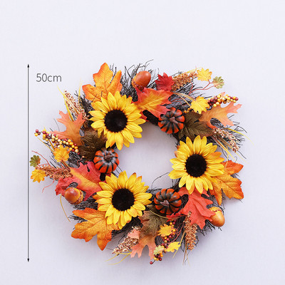 Jesenski vijenac za vrata 2022. Dekoracija za noć vještica od božura i bundeve Javor Umjetni vijenac od tkanine od ratana Jesensko uređenje doma